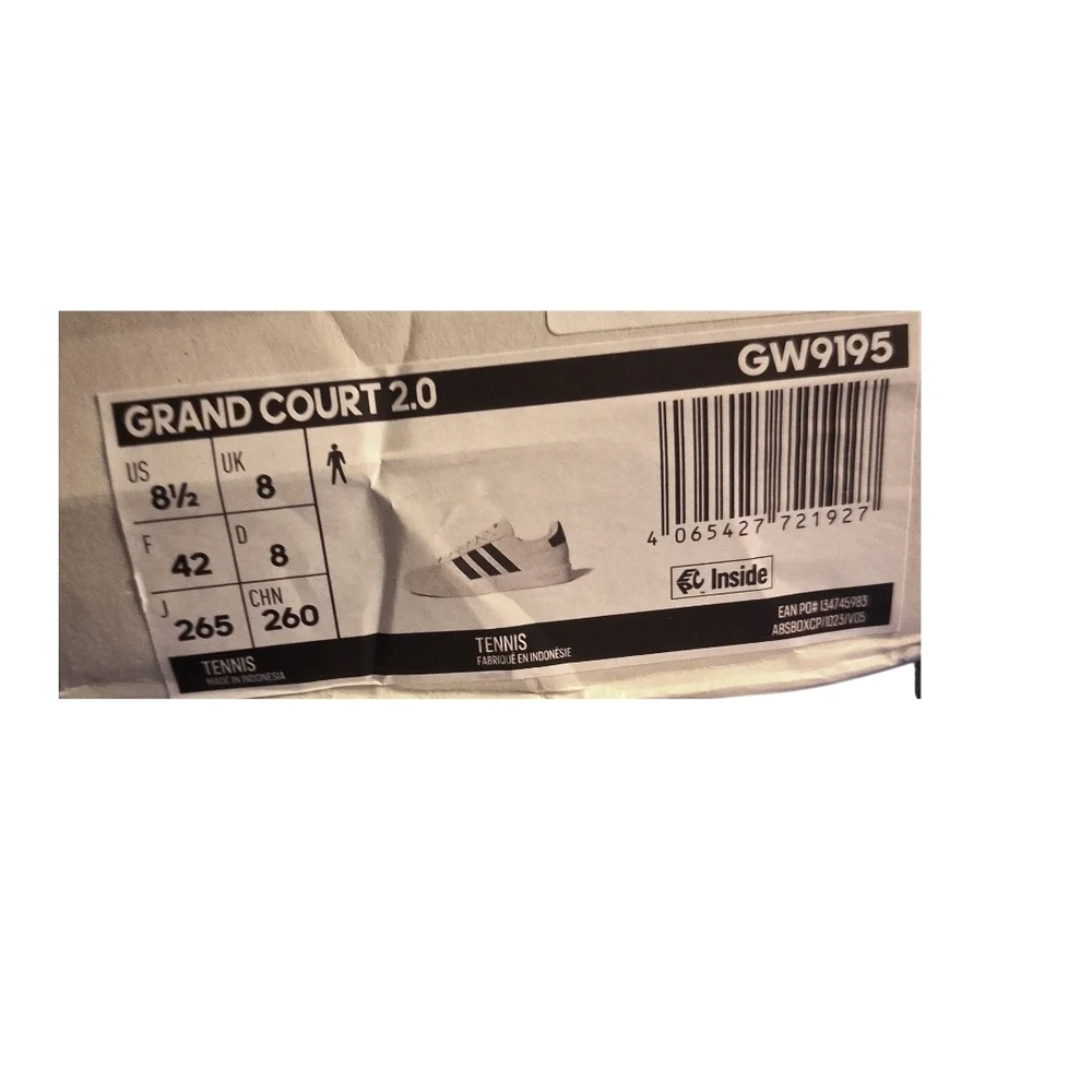 Adidas Grand Court 2.0 White with Black Stripes - Picture 9 of 9